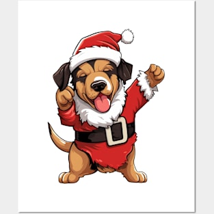 Cartoon Christmas Bernese Dog Dancing Posters and Art